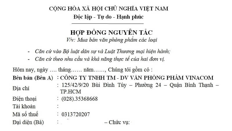 Mẫu hợp đồng nguyên tắc mới và chuẩn nhất