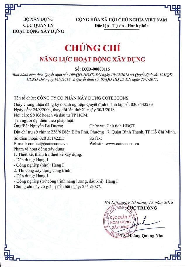 Thủ tục làm chứng chỉ năng lực công ty xây dựng