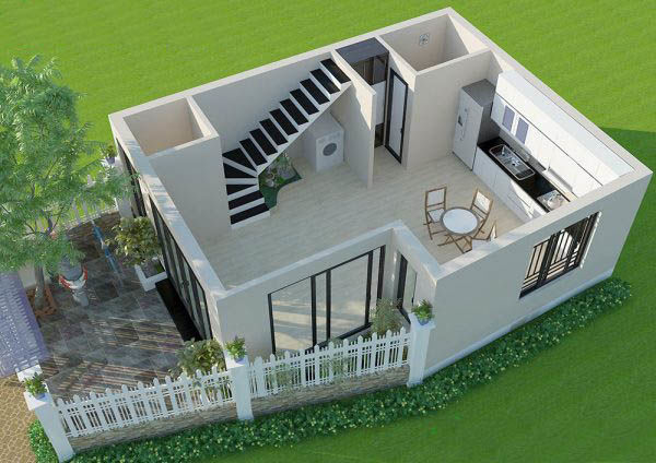 mẫu nhà cấp 4 có gác lửng 4x10 3