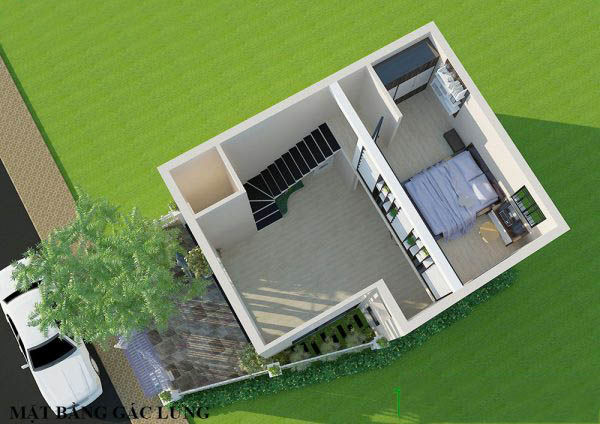 mẫu nhà cấp 4 có gác lửng 4x10 5