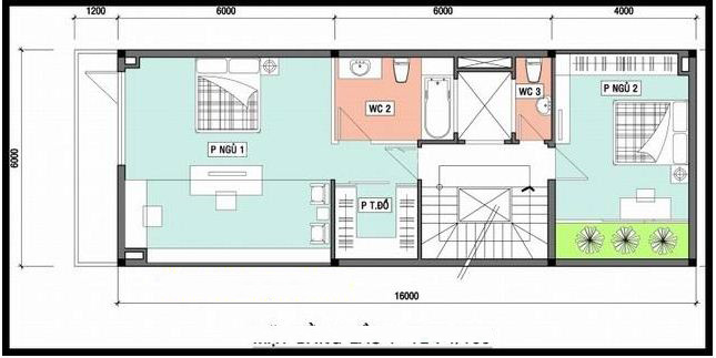 kiến trúc nhà ống 3 tầng 6x16m