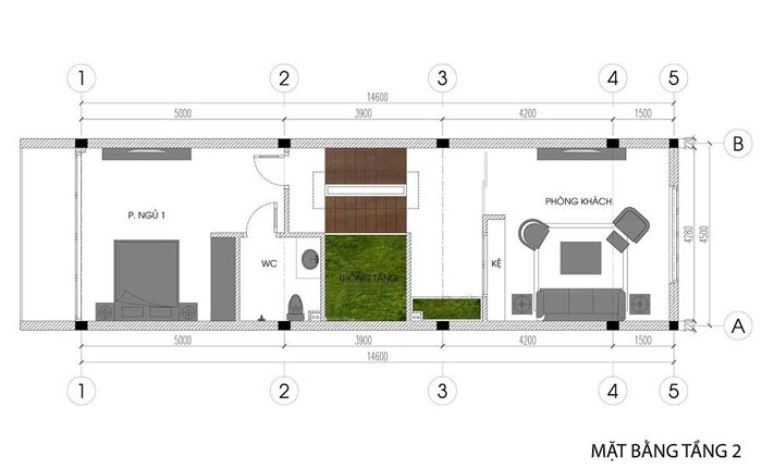 Mặt bằng công năng tầng 2 nhà phố 5 tầng