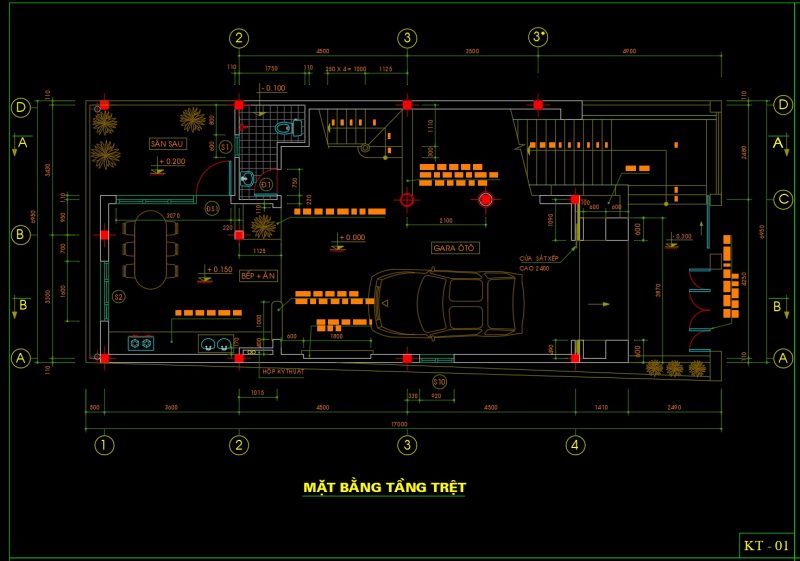 Bản vẽ autocad thiết kế biệt thự kích thước 8x20m