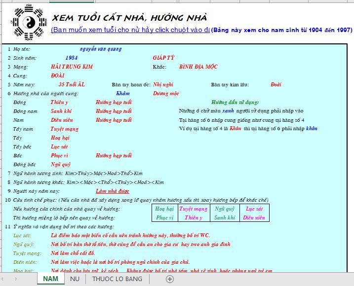 bang-tinh-excel-xem-tuoi-cat-nha-huong-nha Chương trình excel xem tuổi cất nhà, hướng nhà