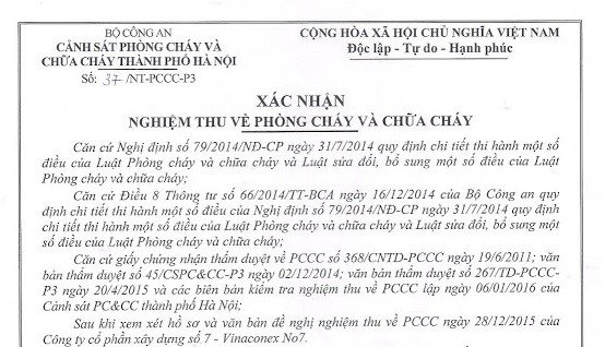 Biên bản nghiệm thu hệ thống PCCC để đưa vào sử dụng