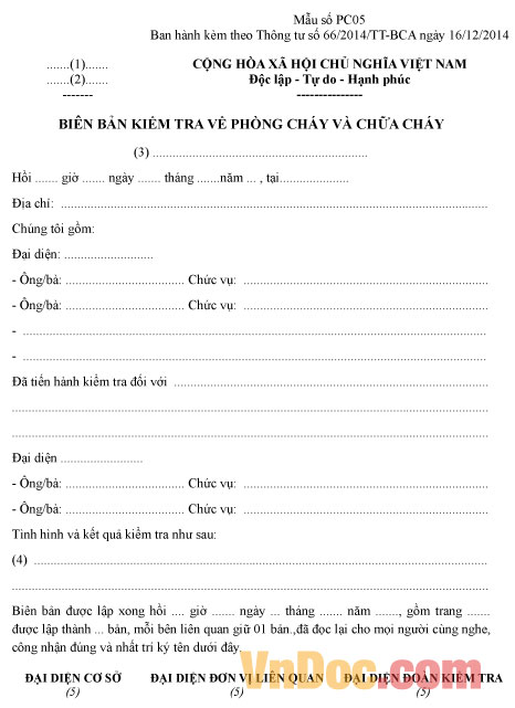 Biên bản kiểm tra về phòng cháy chữa cháy