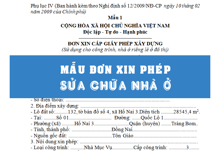 Mẫu đơn xin phép sửa chữa nhà ở