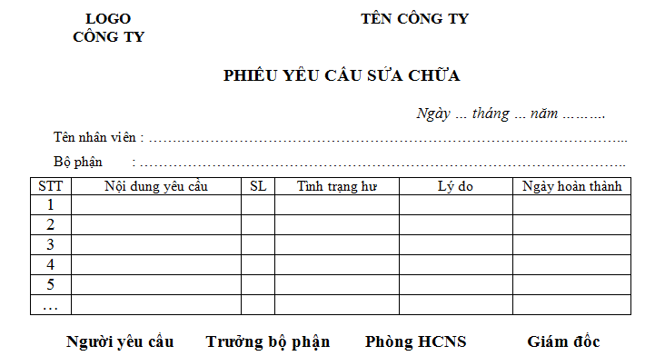 Phiếu kiểm tra công tác sửa chữa