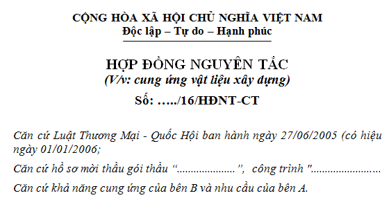 Mẫu Hợp đồng Nguyên tắc Thuê xe máy thi công xây dựng