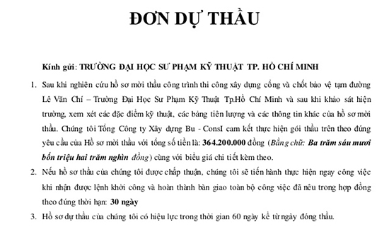 Mẫu đơn xin dự thầu và mẫu thư giảm giá dự thầu