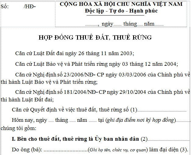 Mẫu hợp đồng thuê đất, thuê đất nông nghiệp, thuê đất kinh doanh mới