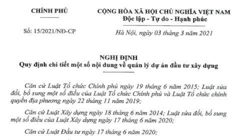 Nghị định 59/2015/NĐ-CP hướng dẫn luật xây dựng năm 2021