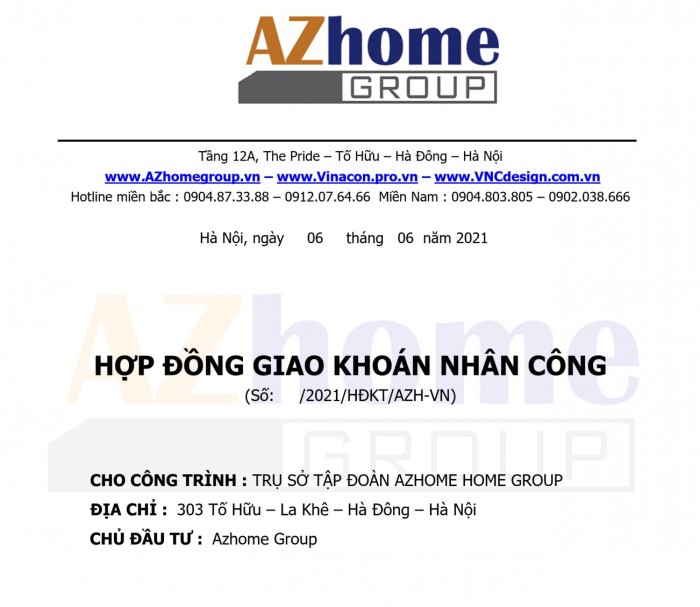 Mẫu hợp đồng giao khoán nhân công