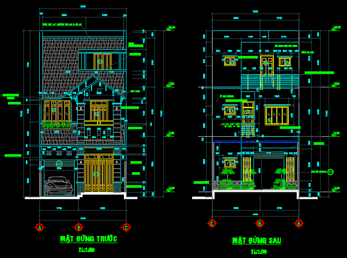 File Cad – Nhà phố 3 tầng 6x20m