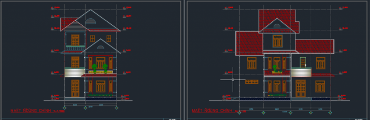 File Cad – Nhà biệt thự 3 tầng 14x8m