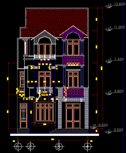 File Cad – Nhà biệt thự 3 tầng 8x16m