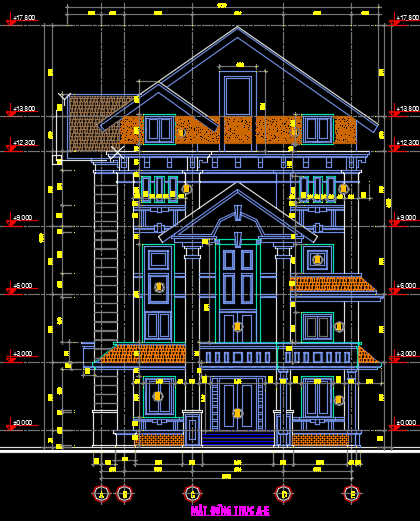 File Cad – Nhà biệt thự 5 tầng 15x18m