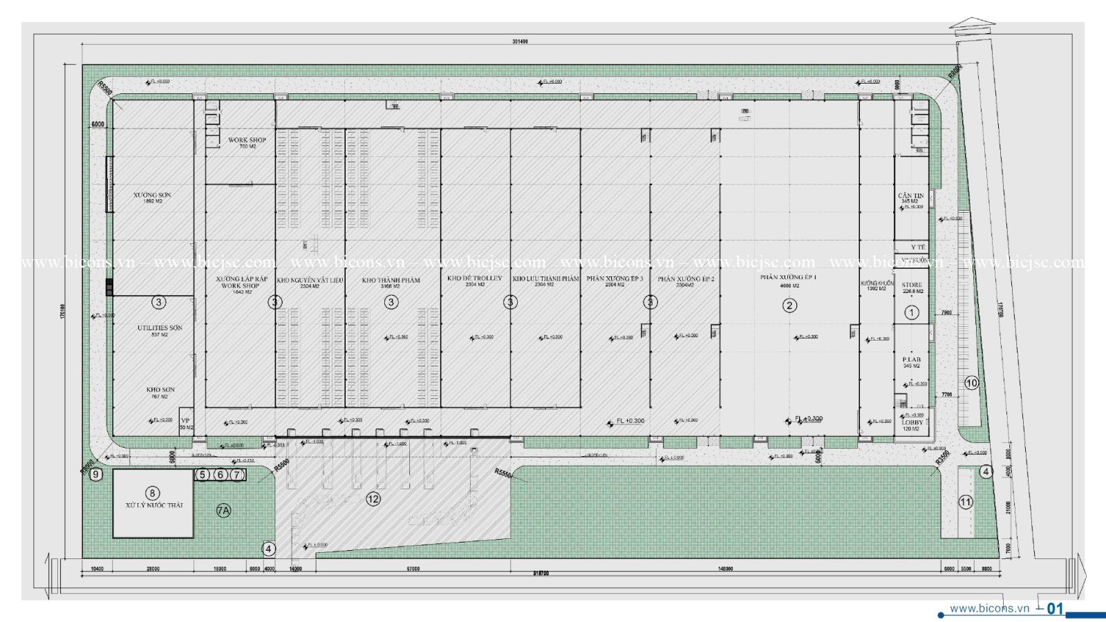 Mẫu bản vẽ nhà xưởng 3645 m2