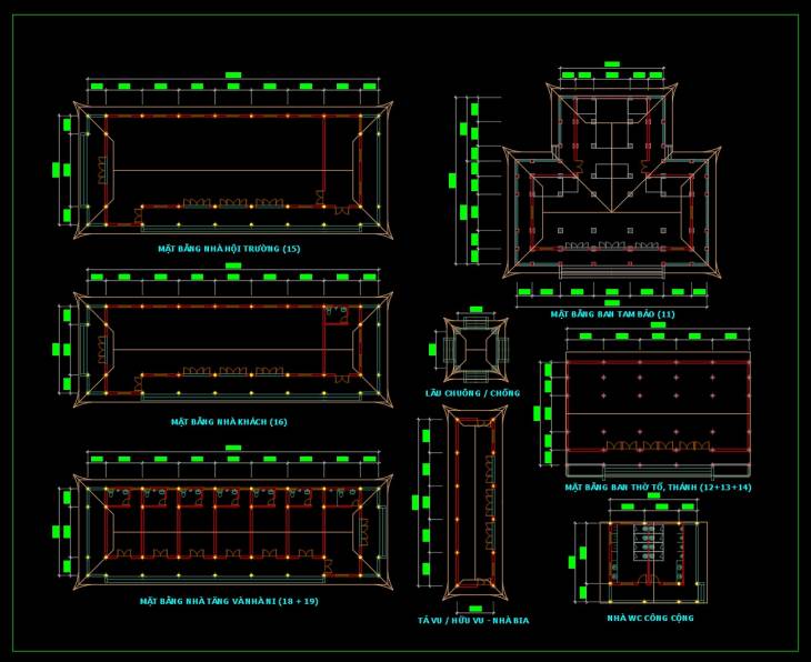 Bản vẽ mặt thằng kiến trúc thiết kế đình chùa miễn phí