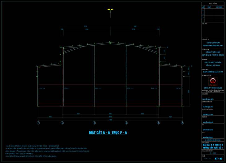 File cad cấu tạo thiết kế nhà xưởng công nghiệp một tầng miến phí