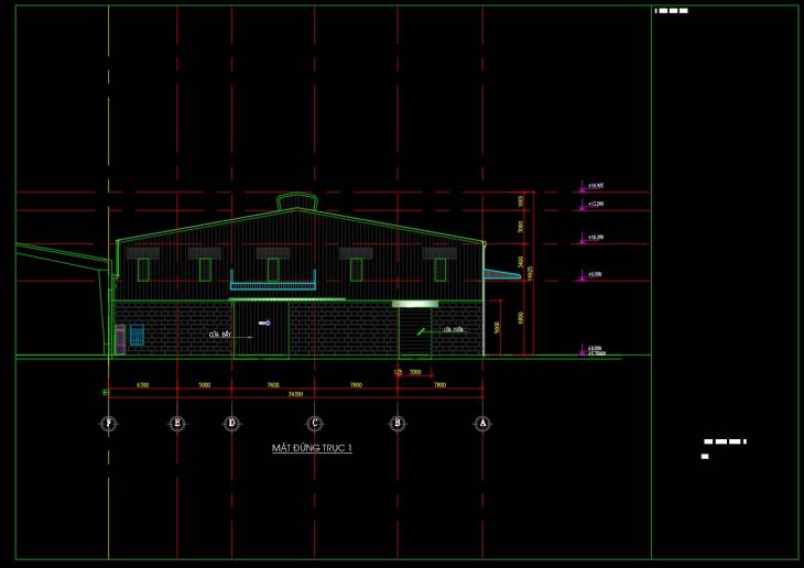 Bản vẽ chi tiết mặt bằng nhà xưởng hạng mục kiến trúc, kết cấu miễn phí