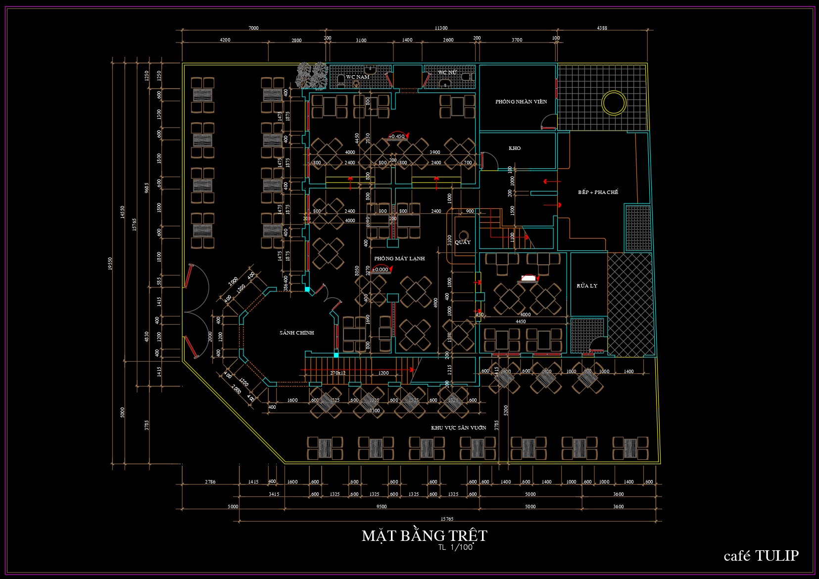 Thiết kế cad cửa hàng cà phê tulip disco theque