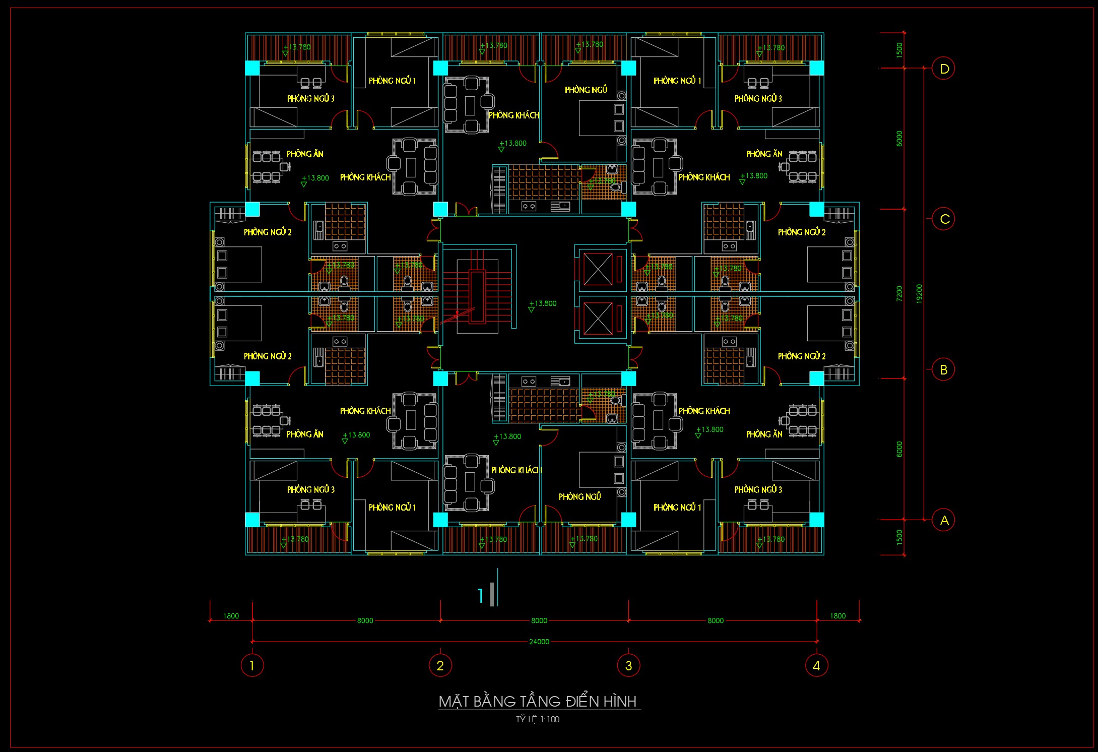 Mẫu thiết kế đầy đủ kết cấu khu tòa chung cư 12 tâng _ model cad miễn phí