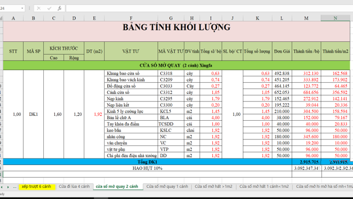 Dự toán giá cửa nhôm