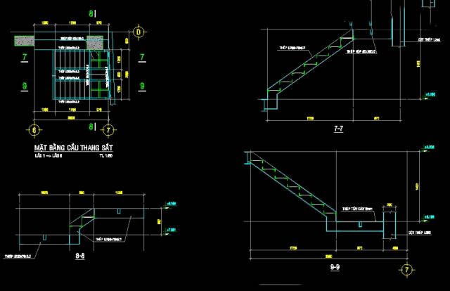 Bản vẽ kết cấu cầu thang sắt