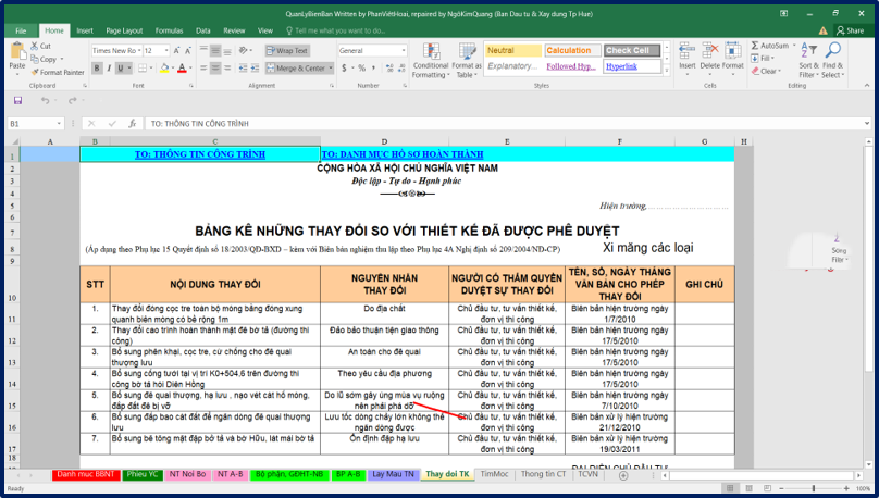 File mẫu Excel Bộ biên bản nghiệm thu tự động