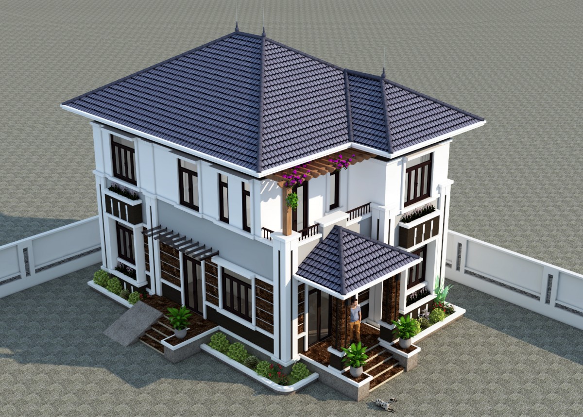 Nhà biệt thự 2 tầng 9.3×12.8m file cad