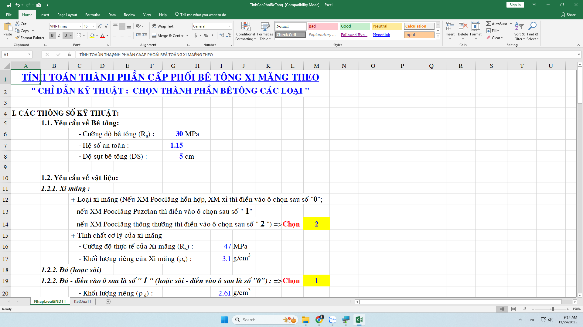 [EX] Tính cấp phối bê tông