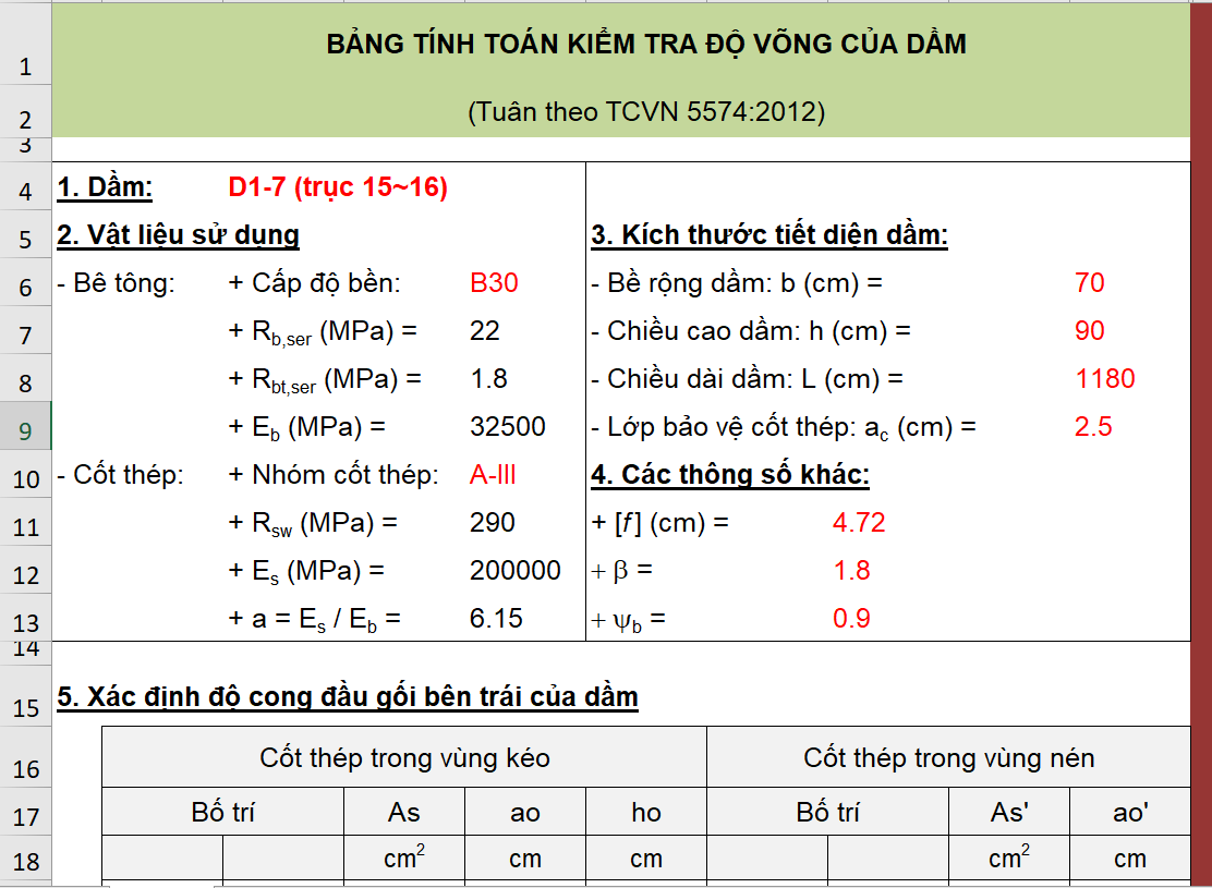[EX] Tính võng dầm hai đầu ngàm